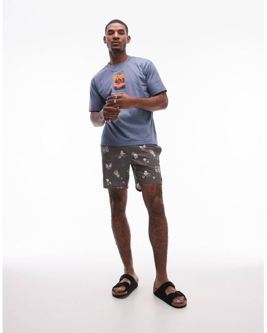 RVCA Blue Barnes Elastic Waist Swim Shorts for men