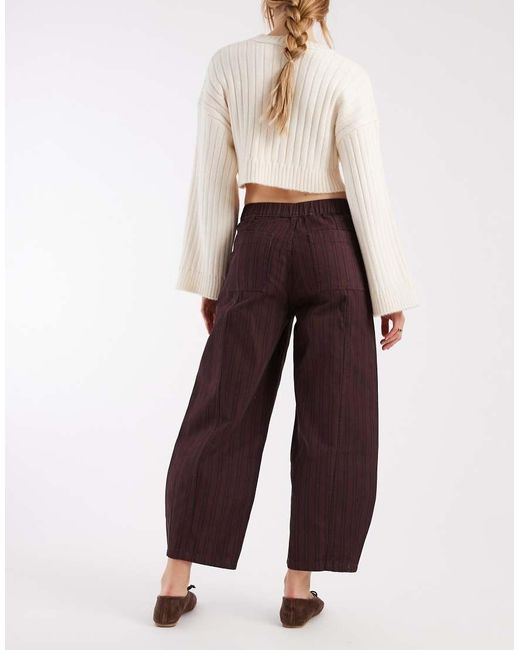 Pantalones Burdeos A Rayas Azul Marino De Corte Barrel Sin Cierres Con Acabado Lavado De -Rojo ASOS de color Red