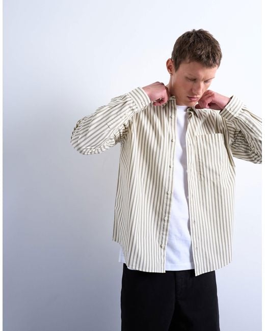 Topman White Relaxed Fit Stripe Shirt for men