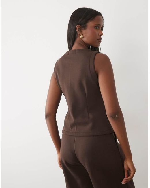 Kaiia Brown Cotton Rich Embroidered Logo Button Through Sweat Waistcoat Co-ord