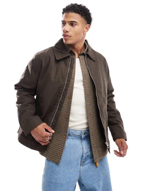 Jack & Jones Brown Cotton Padded Carpenter Jacket With Collar for men