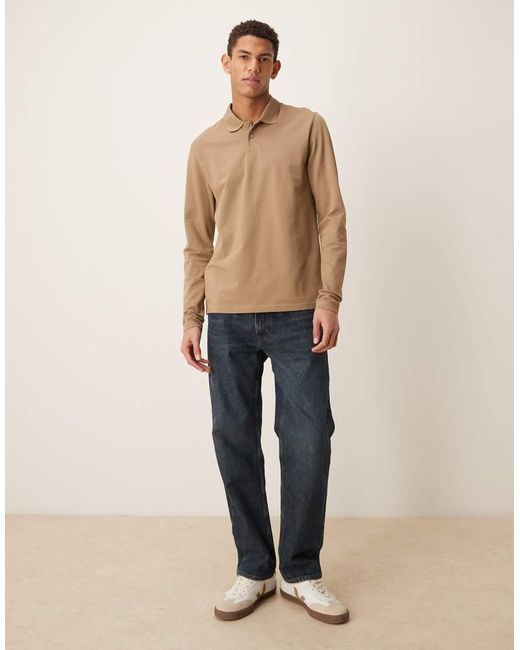 Polo Basic A Maniche Lunghe Regular Fit di ASOS in Natural da Uomo