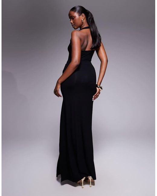 ASOS Blue Halter Neck Hardware Split Maxi Dress