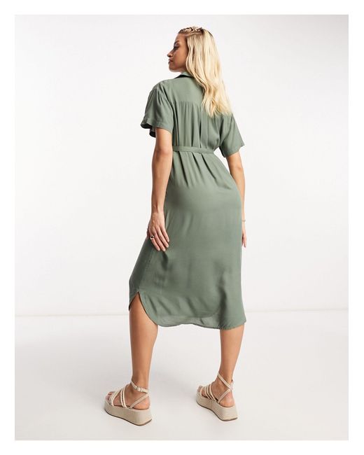 Vero Moda Vero Moda - Zwangerschapskleding - Midi T-shirtjurk Met Strikcentuur in het Green