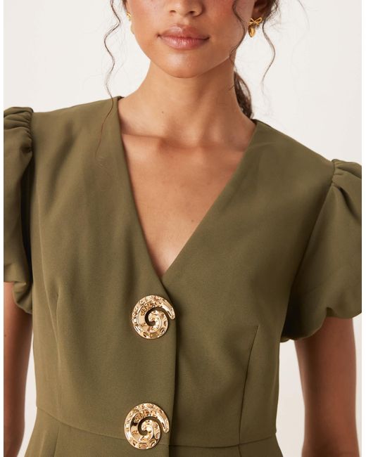 Sister Jane Natural Embellished Button Midi Dress