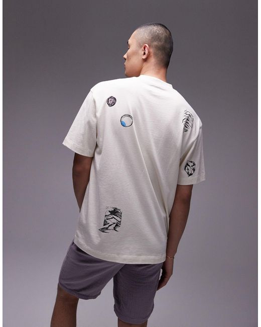 Topman White Oversized Fit T-shirt With Sketches for men