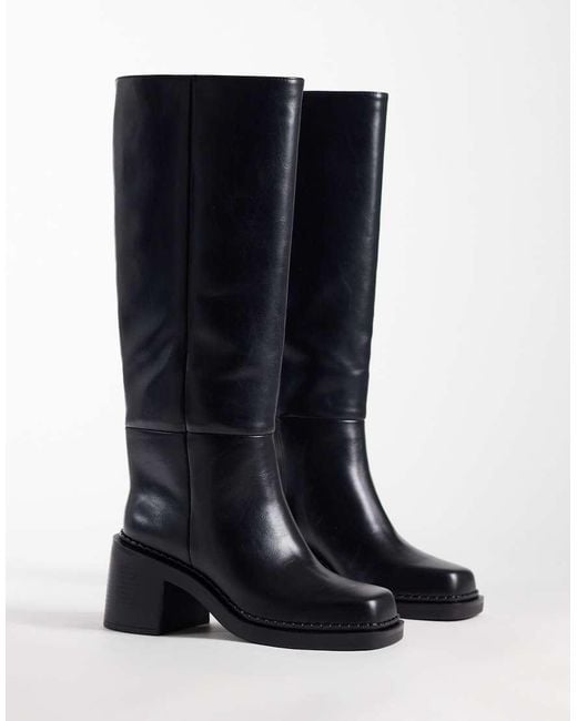 ASOS Blue Cadence Block Heel Pull On Knee Boots