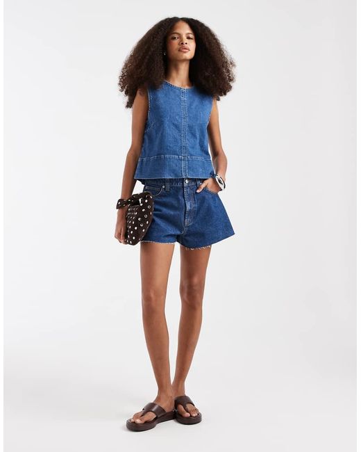 Pieces Blue Sleeveless Denim Top