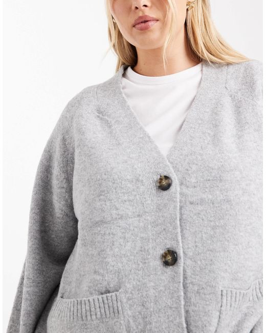 Vero Moda Gray Boxy Knitted Cardigan With Pockets
