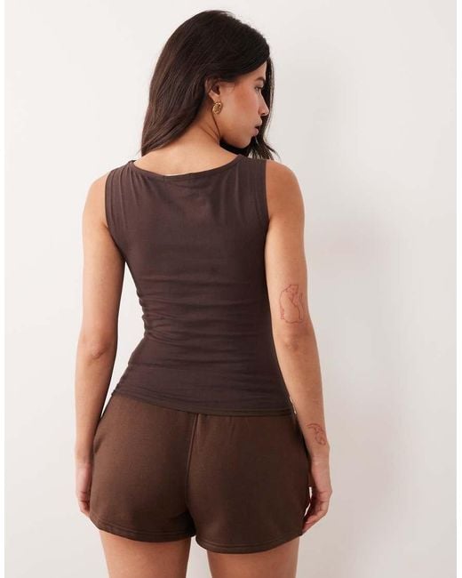 Kaiia Brown Studio Cotton Rich Embroidered Logo Tank Top Co-Ord