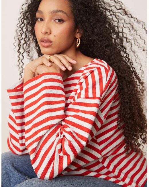 T-shirt oversize texturé coupe carrée à rayures - rouge ASOS en coloris Red