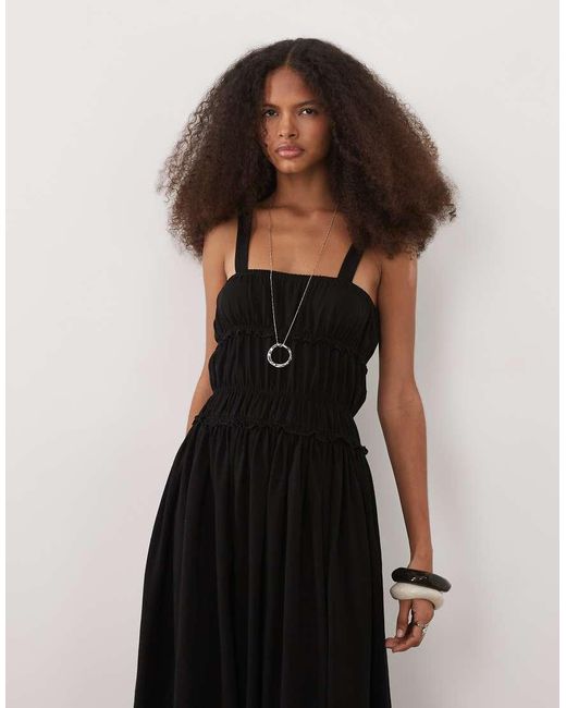 ASOS Black Cami With Gathered Tiers Maxi Dress