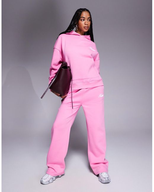 Kaiia Pink Cotton Rich Studio Cherry Print Pocket Detail Wide Leg jogger Co-ord
