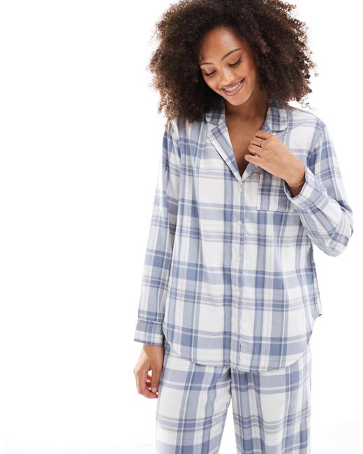 Hollister Blue – pyjama-hemd aus flanell