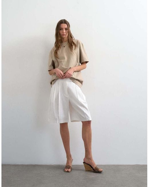 TOPSHOP White Tailored Linen Blend Ovoid Bermuda Shorts