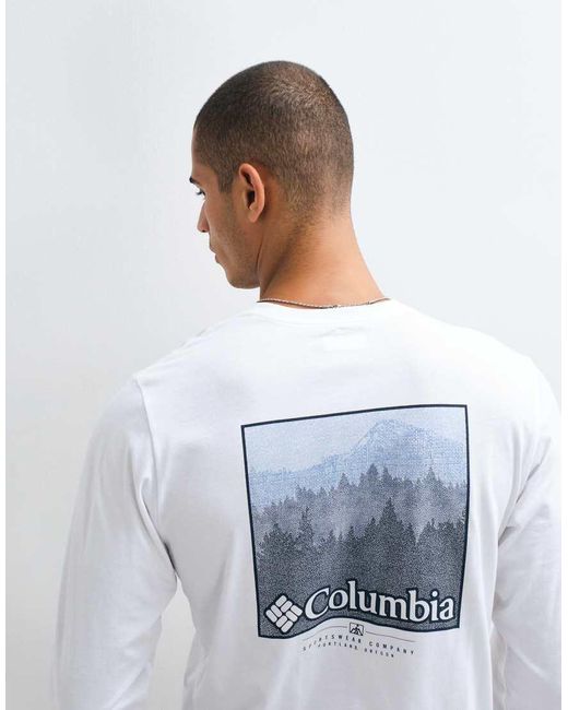 Columbia White Csc Graphic Textured Scene Long Sleeve T-shirt for men