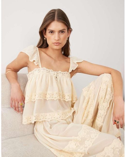 Miss Selfridge Natural Lace Ruffle Cami
