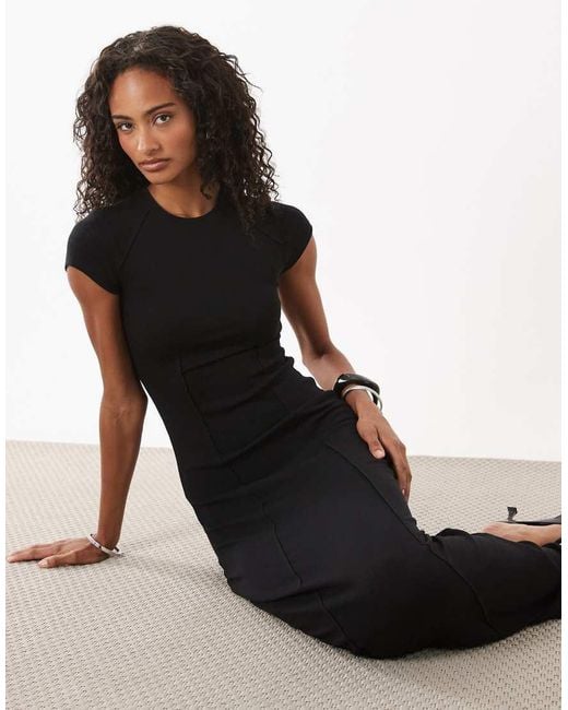 ASOS Black Seam Detail Short Sleeve Midi Dress