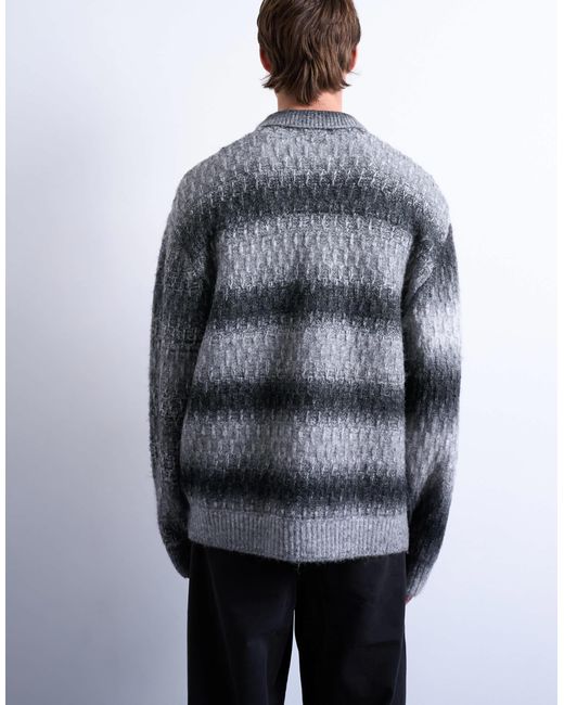 Topman Gray Knitted Blend Zip Through Cardigan for men