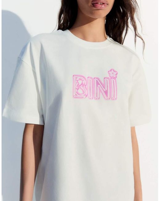 Bershka White Oversize Bini Print T-shirt