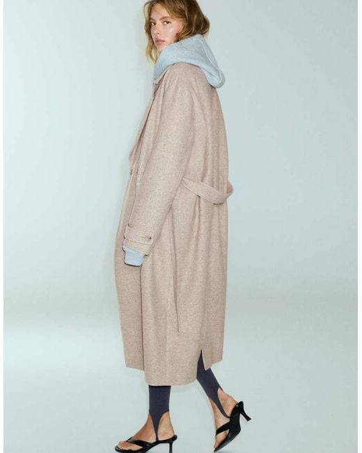 Pull&Bear Brown Long Belted Coat