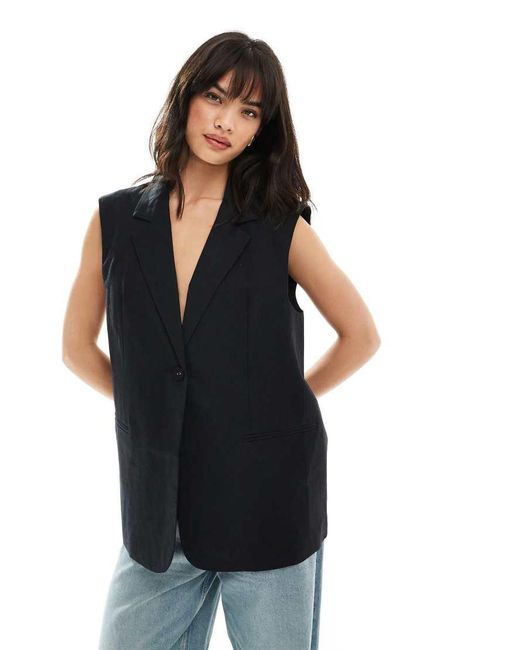 ASOS Black Sleeveless Tailored Blazer With Linen