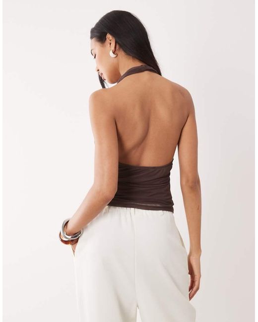 ASOS Pink Mesh U Scoop Ruched Halter Neck Top