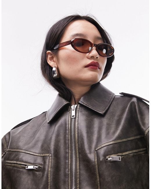 TOPSHOP Black Faux Leather Cropped Collar Bomber Jacket