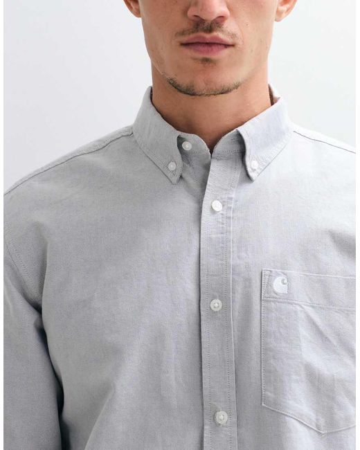 Carhartt White Long Sleeve Logo Oxford Shirt for men