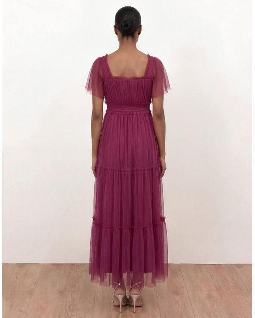 ANAYA Pink Square Neck Short Sleeve Tulle Midaxi Dress