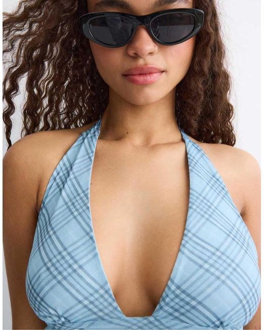 Stradivarius Blue Halter Neck Backless Midi Dress