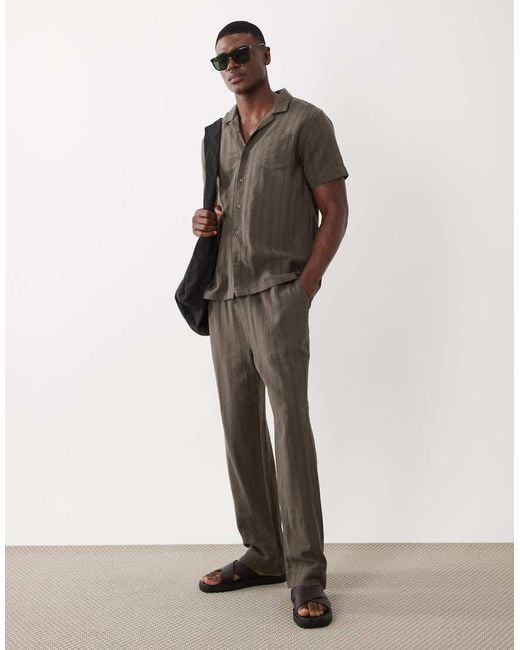 Brave Soul Gray Co-Ord Short Sleeve Shirt With Revere Collar for men