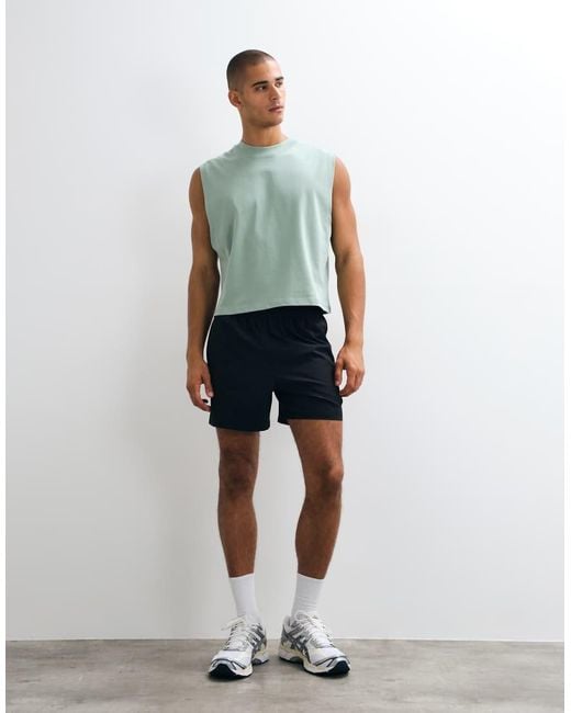 4505 Green Cotton Cropped Lifting Tank With Quick Dry Finish for men