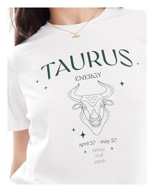Pieces White Zodiac T-shirt With "taurus"" Print
