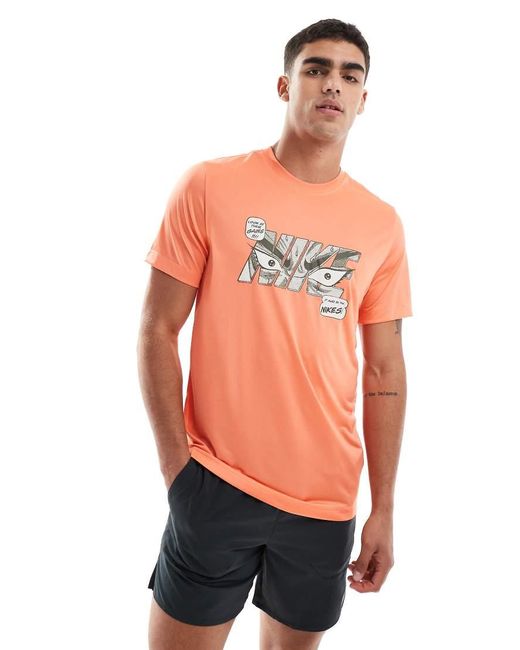 Nike Orange Dri-Fit Graphic T-Shirt for men