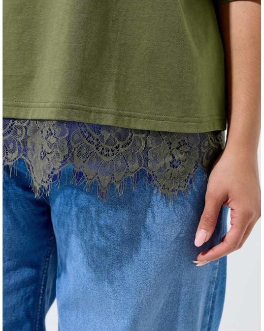 Yours Clothing Green Lace Hem T-Shirt