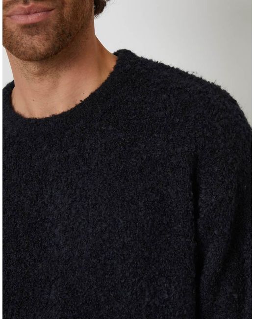 Threadbare Black Fluffy Knit Crew Neck Jumper for men