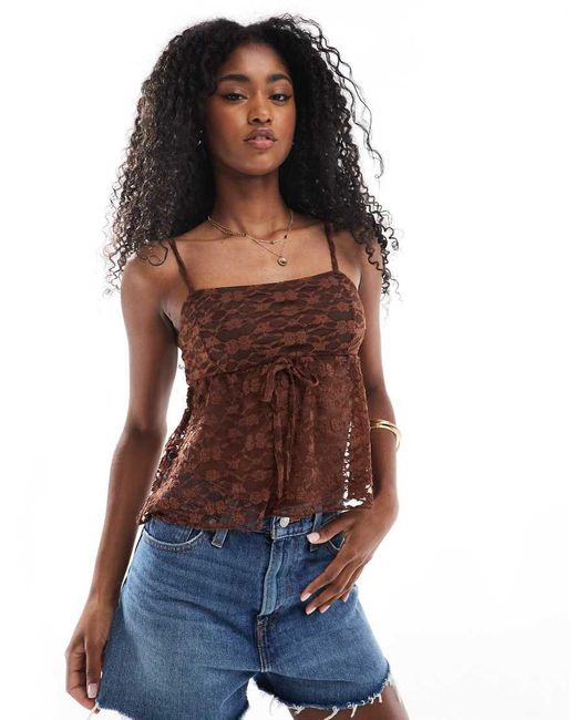 Miss Selfridge Blue Lace Satin Bow Detail Peplum Cami Top