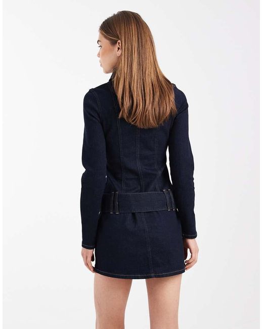 ASOS Blue Denim Drop Waist Belt Detail Mini Dress