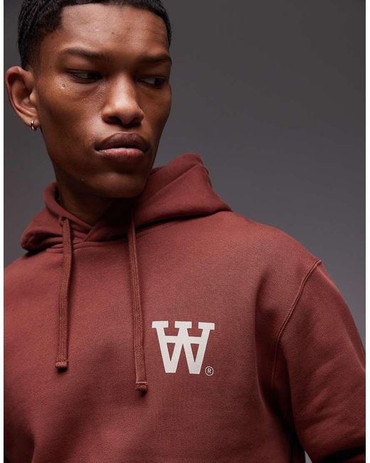 DOUBLE A by WOOD WOOD Red Cass Logo Cotton Hoodie for men