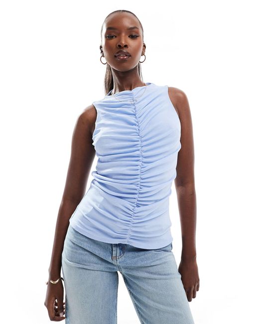 River Island Blue Ruched High Neck Top