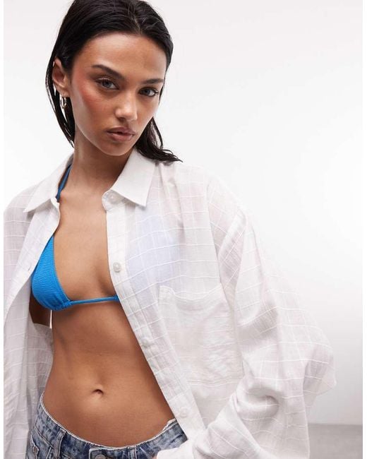 Collusion White Textured Oversized Beach Shirt