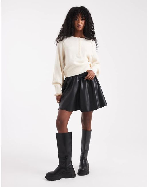 ASOS Black Faux Leather Volume Detail Mini Skirt