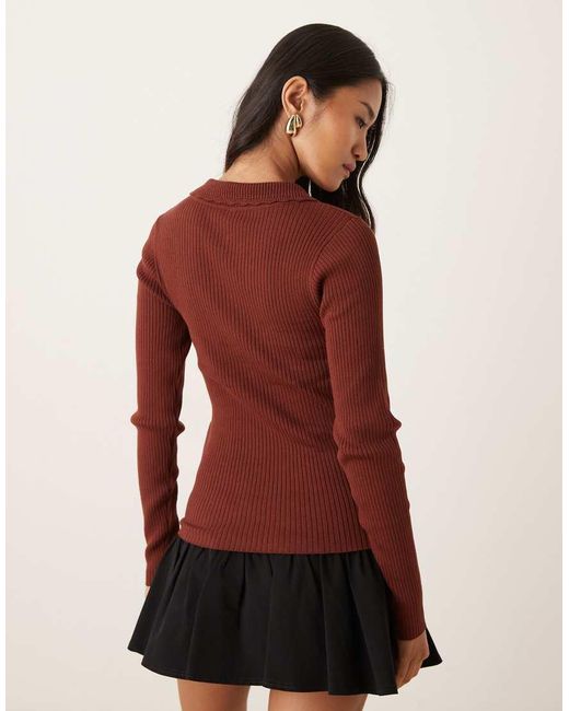 Jdy Red Scallop Trim Knitted Polo