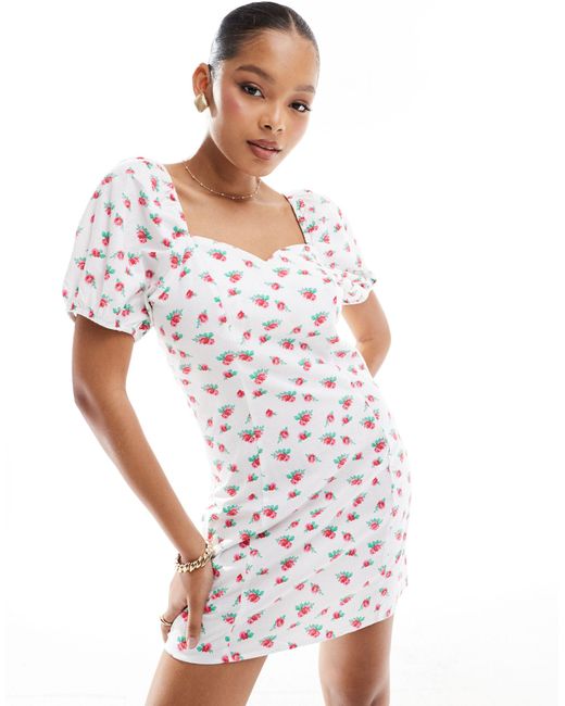 Vero Moda White Sweetheart Neck Mini Dress With Puff Sleeves