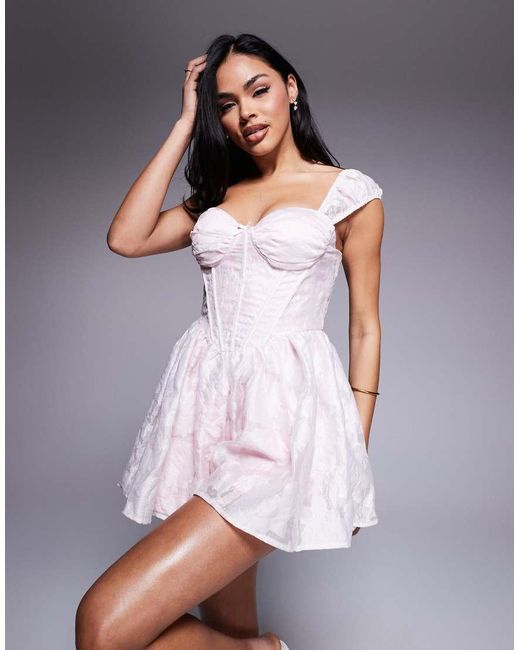 Love Triangle Purple Cap Sleeve Jacquard Corset Romper