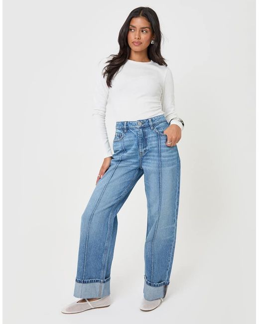 Threadbare Blue Wide Leg Turn Up Jeans