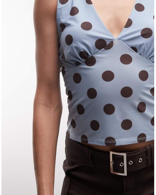 Reclaimed Vintage Blue Polka Dot Print V Neck Tank Top