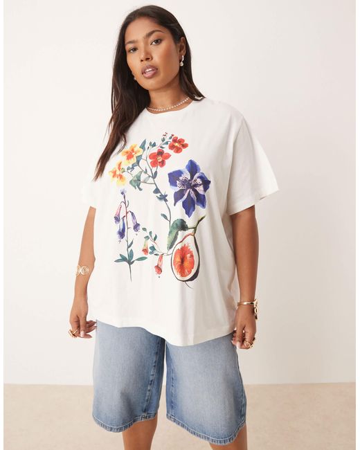ASOS White Asos Design Curve Regular Fit T-shirt With Floral Fig Graphic
