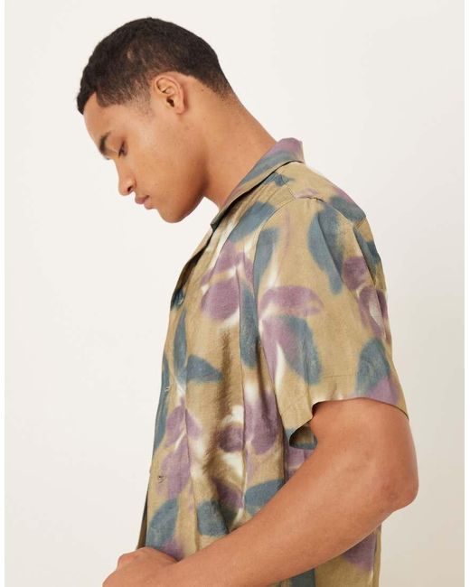 Camicia A Maniche Corte Con Stampa A Fiori di Mango in Brown da Uomo